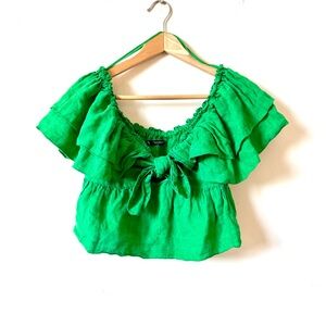 Zara 100% linen crop top ruffle size XS 7874/270